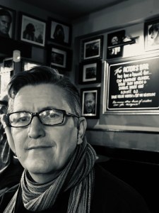 writer SLAM Fitzsimons in actor’s bar, Dirty Duck, Stratford-upon-Avon